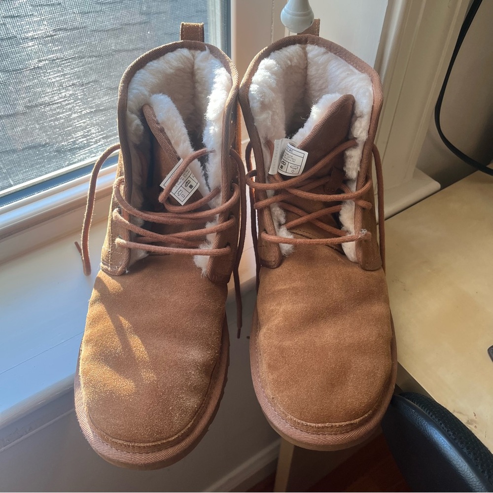 uGg Neumal Tan Suede Boots with UGGplush™ upcycled wool and lyocell™ lining.